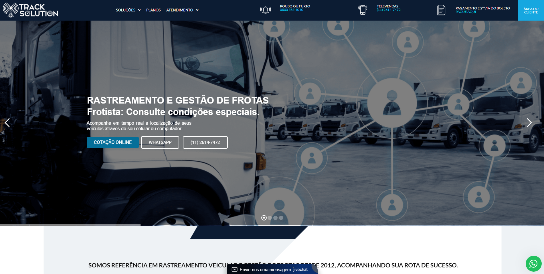 Localizada em São Paulo, a Track Solution é especializada tanto em frotas quanto em veículos particulares, oferecendo um serviço diferenciado com foco no cliente: